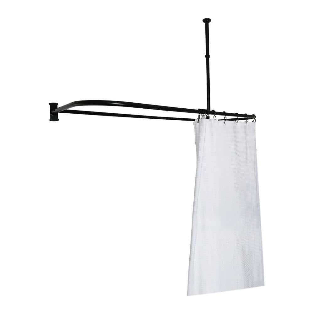 Rustproof 60 in. Large Size by 25 in. Aluminum D-Shape Shower Rod in Black
