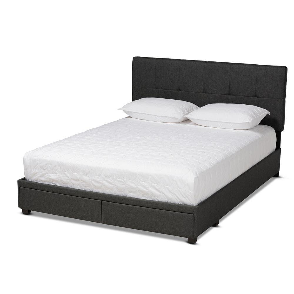 King Netti Fabric Upholstered 2 Drawer Platform Storage Bed - Baxton Studio: Linen-Like Texture, Modern Design