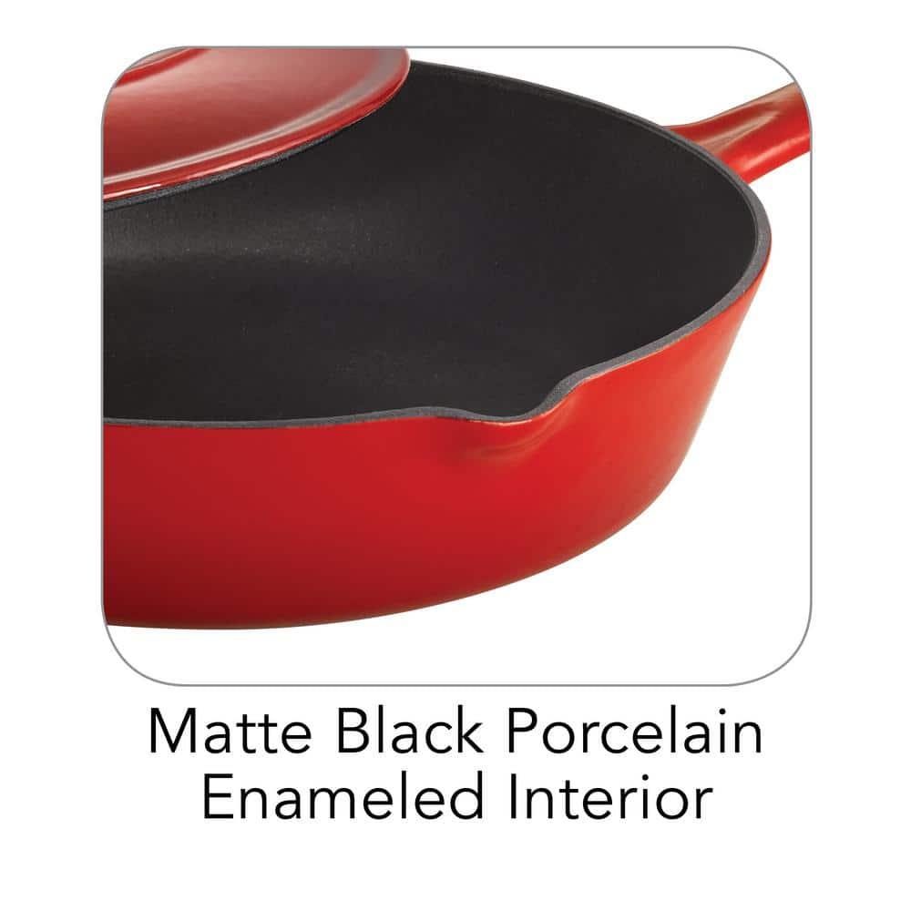 10-Inch Red Enameled Cast Iron Skillet with Lid
