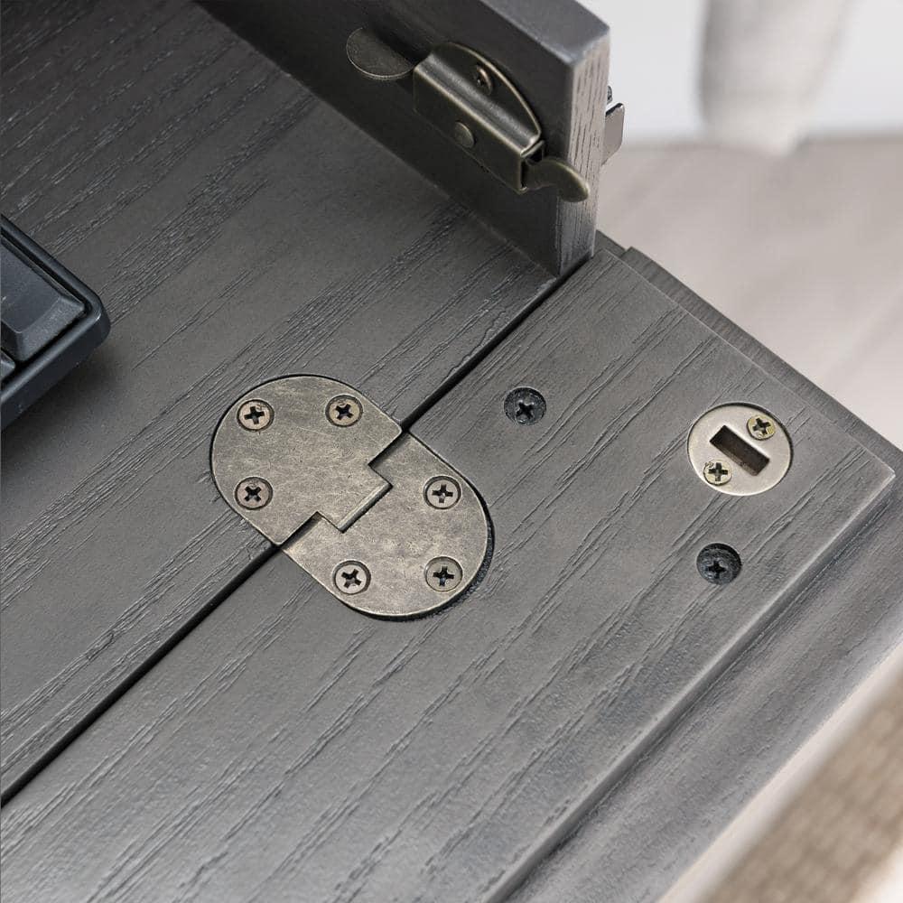 Leick Home 23430 Chisel & Forge Corner Computer Writing Desk with Drop Front Keyboard Drawer, Smoke Gray and Matte Black