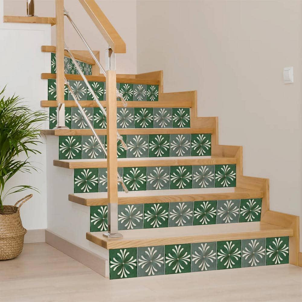 Mi Alma Green Gray Vintage Flower Peel & Stick Tiles - Vinyl Backsplash 8x8