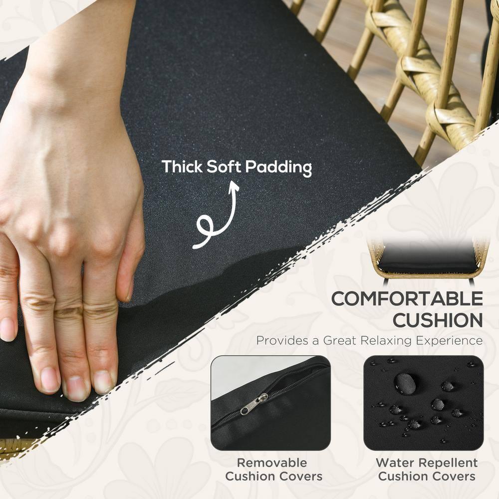 Outsunny 5 Piece PE Rattan Outdoor Furniture Set with Cushioned Chairs, Loveseat Sofa & Stackable Coffee Tables, Black