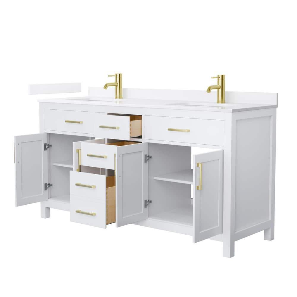 Wyndham Collection Beckett 66" Freestanding Double Bathroom Vanity with Quartz Top