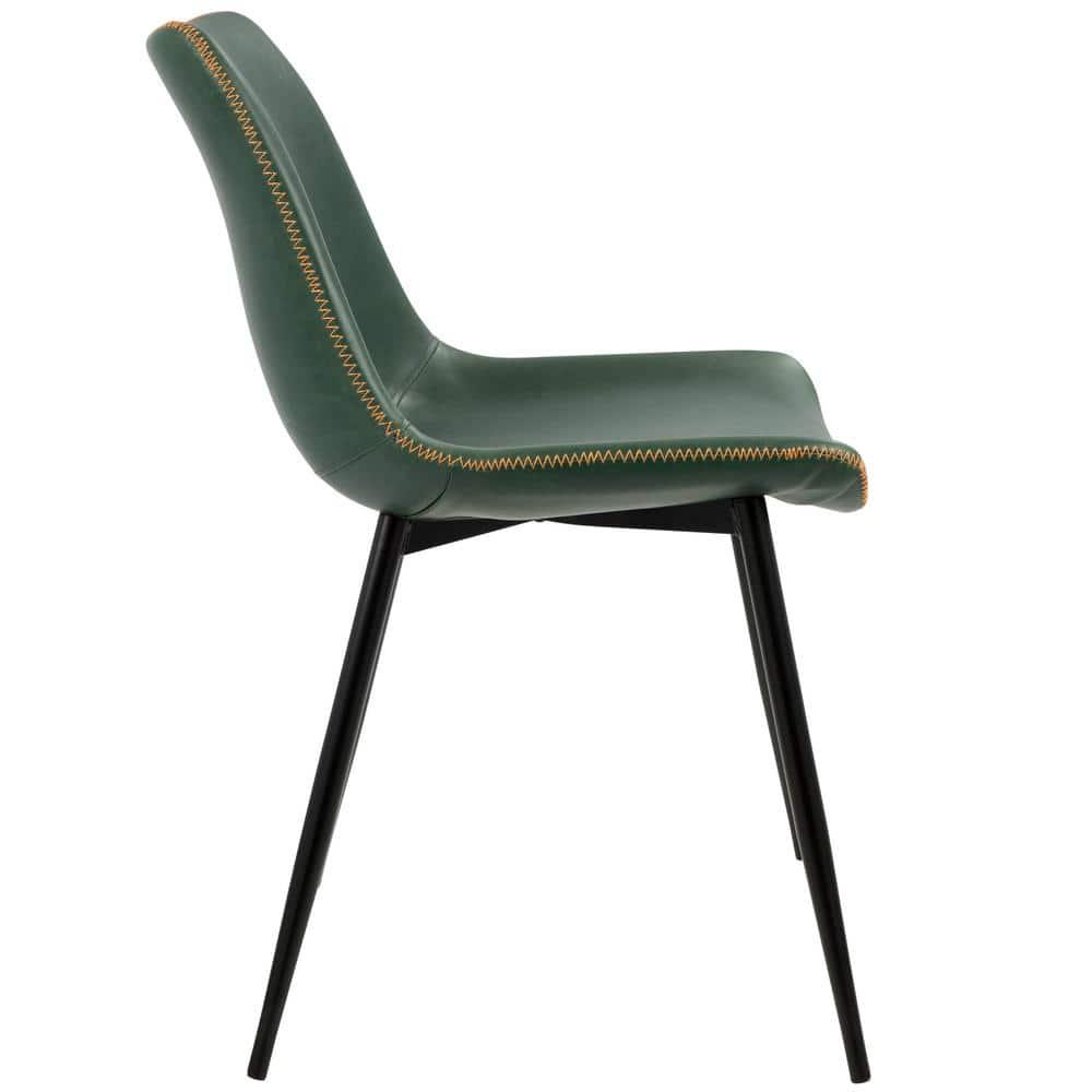 Set of 2 Durango Contemporary Dining Chair Green - LumiSource: Vintage Faux Leather, Metal Legs, Zig-Zag Stitching