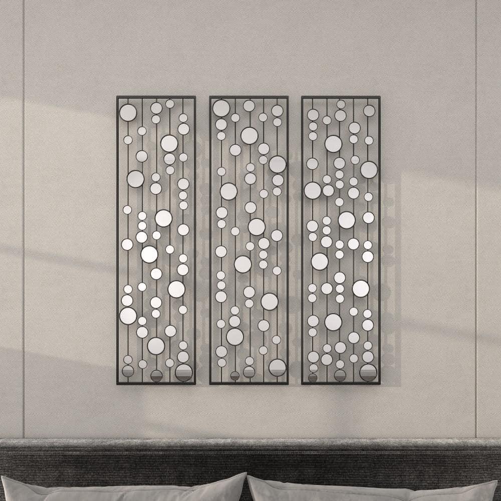 Mercer41 Metal Geometric Black Wall Decor with Round Mirror Accents Set