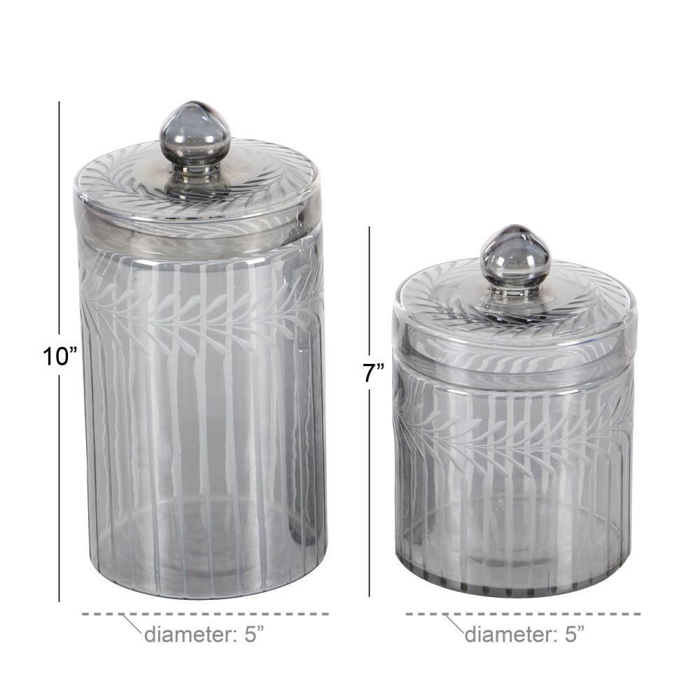 DecMode 7", 10"H Gray Glass Handmade Decorative Jars, 2-Pieces