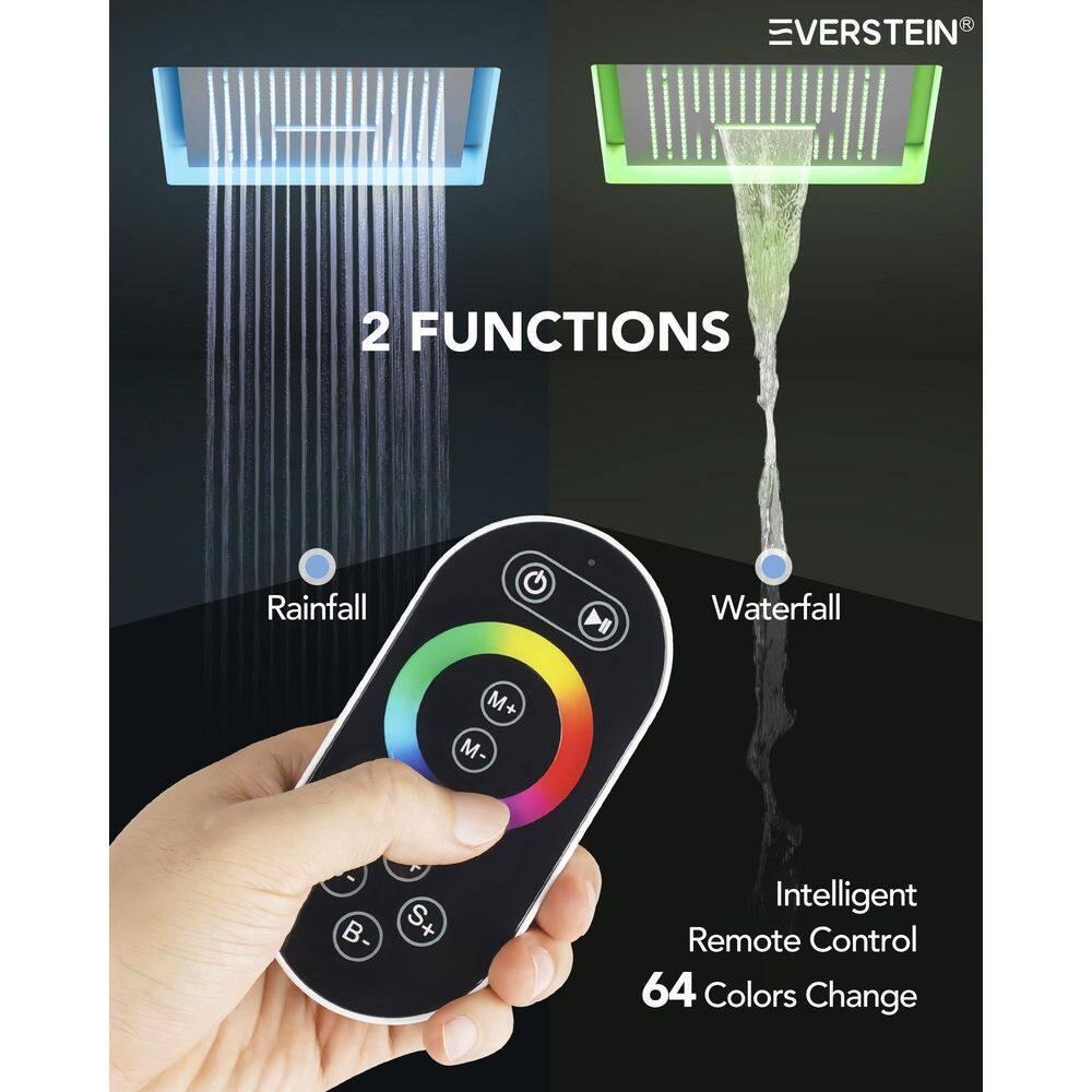 EVERSTEIN 12 in. Dual Rain Shower Heads System, 1.8 GPM Muti Spray Patterns Wall & Celling Mounted Shower Head with Handheld Shower Sparyer, Side Jets & Knob Valve Body, Brushed Nickel