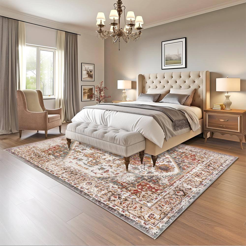 Nuloom 2x10 Justine Vintage Medallion Indoor Area Rug, Beige, Faded Persian Design, Stain Resistant, BedroomLiving Room, Kitchen,