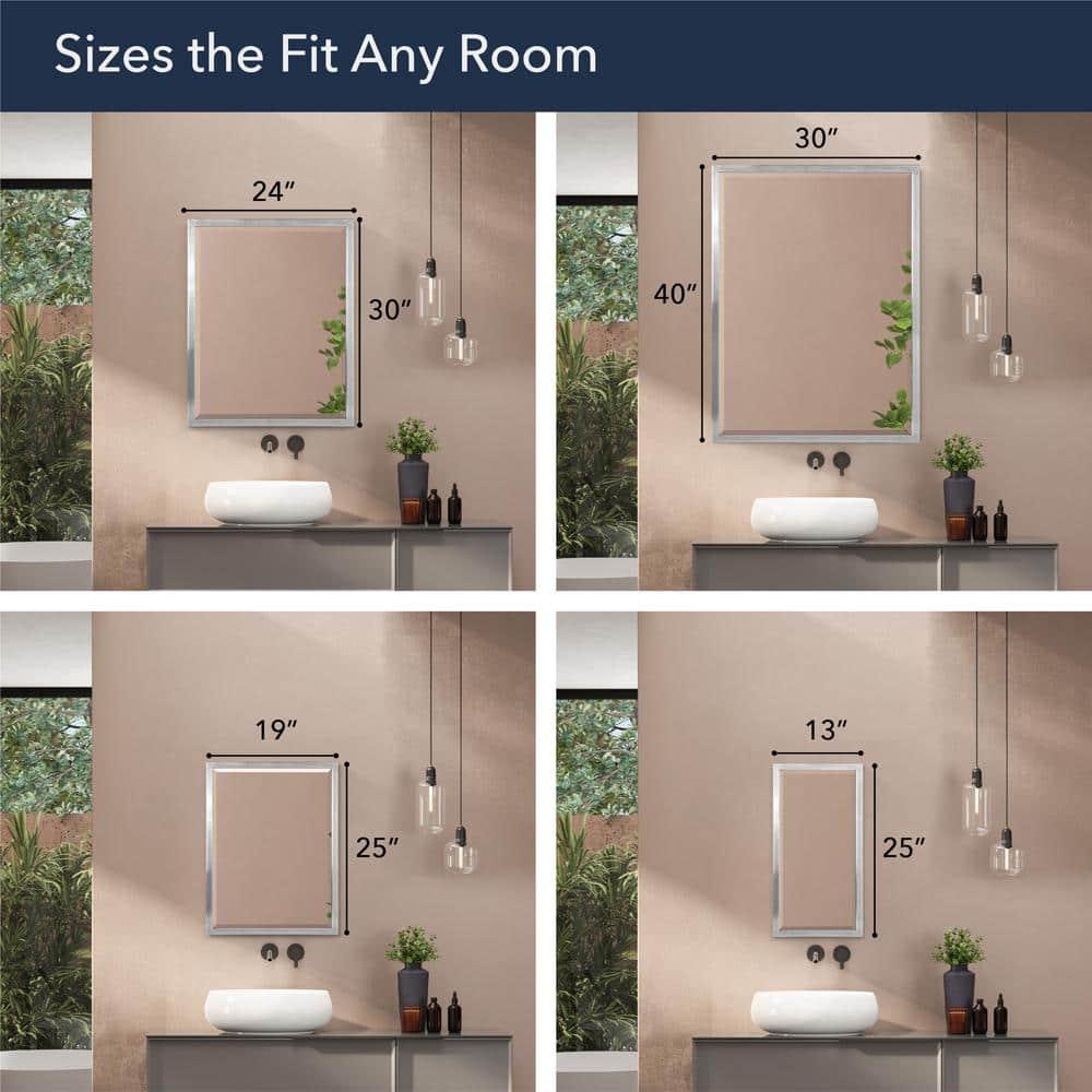 Head West Stainless Steel Frame Brushed Nickel Rectangle Bathroom Mirror, Z-Bar Bracket - 24" x 30"