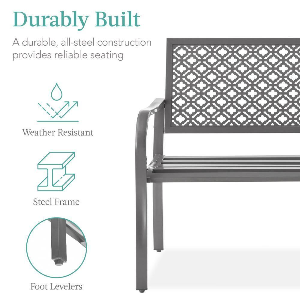 Red Barrel Studio® 2-Person Outdoor Metal Bench with Geometric Backrest, 790lb Capacity, for Garden, Patio, and Entryway