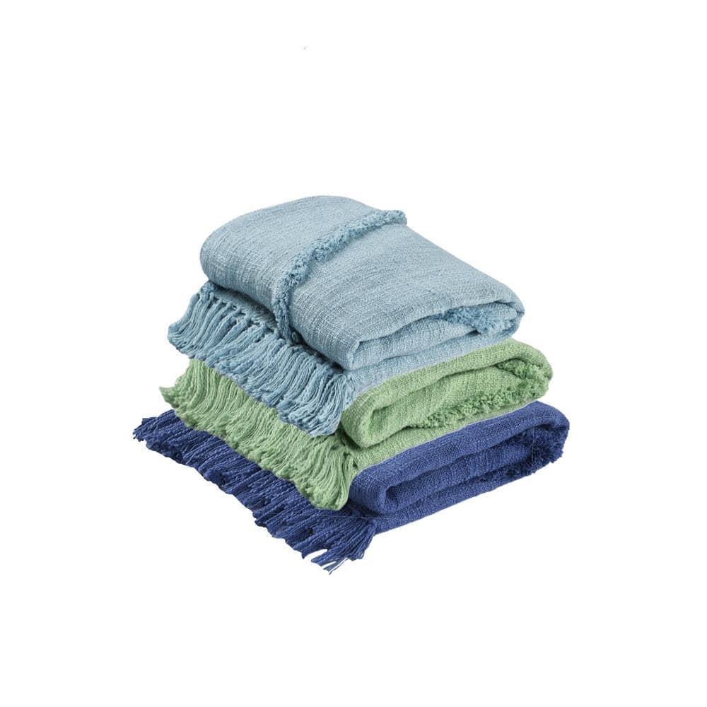 Evette Rios Sierra Handmade Woven Solid Color Fringed 100% Cotton Throw Blanket