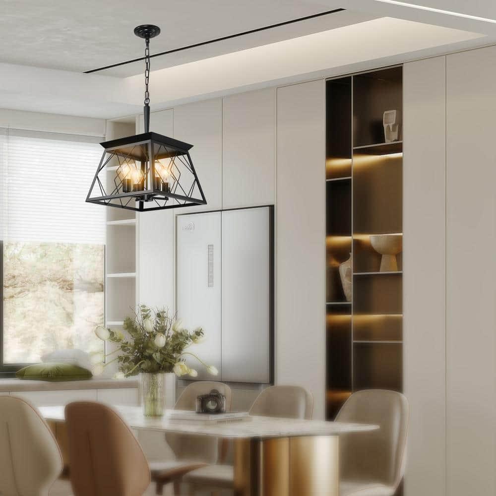 4-Light Farmhouse Chandelier Pendant Vintage Antique Light Fixture for Kitchen Dining Room Living Room in Black