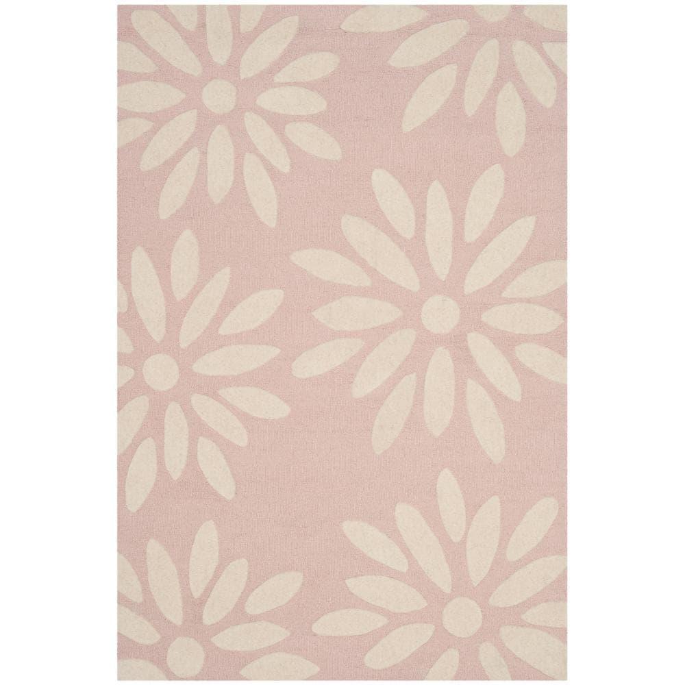 SAFAVIEH Kids Daisy Flowers Wool Area Rug, Pink/Ivory, 3' x 5'