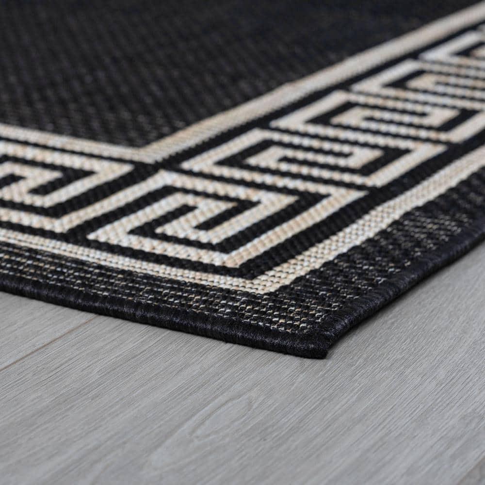 Tayse Eco Area Rug ECO1000 Transitional Black Banded Rows 5' 3" x 5' 3" Round