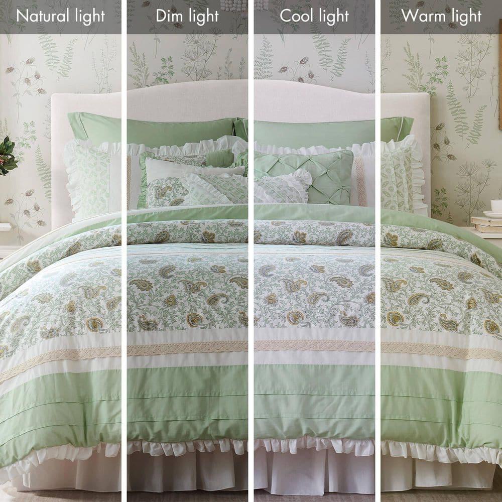 Sage Green Cotton King Reversible Comforter Set with Decorative Pillows