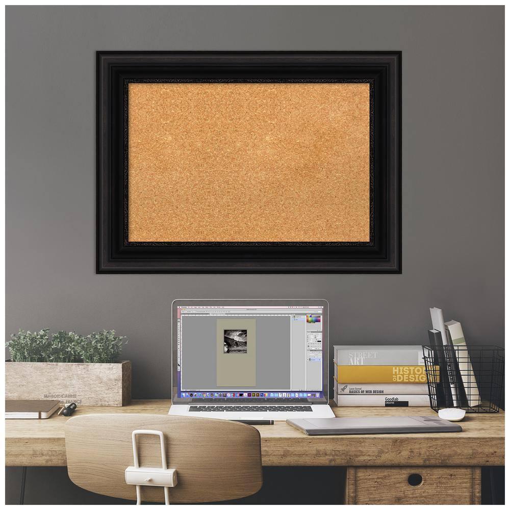 Amanti Art Natural Cork Board Framed Parlor Black Bulletin Board 30 in. x 22 in.