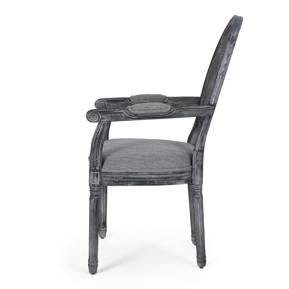 Noble House Huller French Fabric Dining Chair, Set of 2, Gray