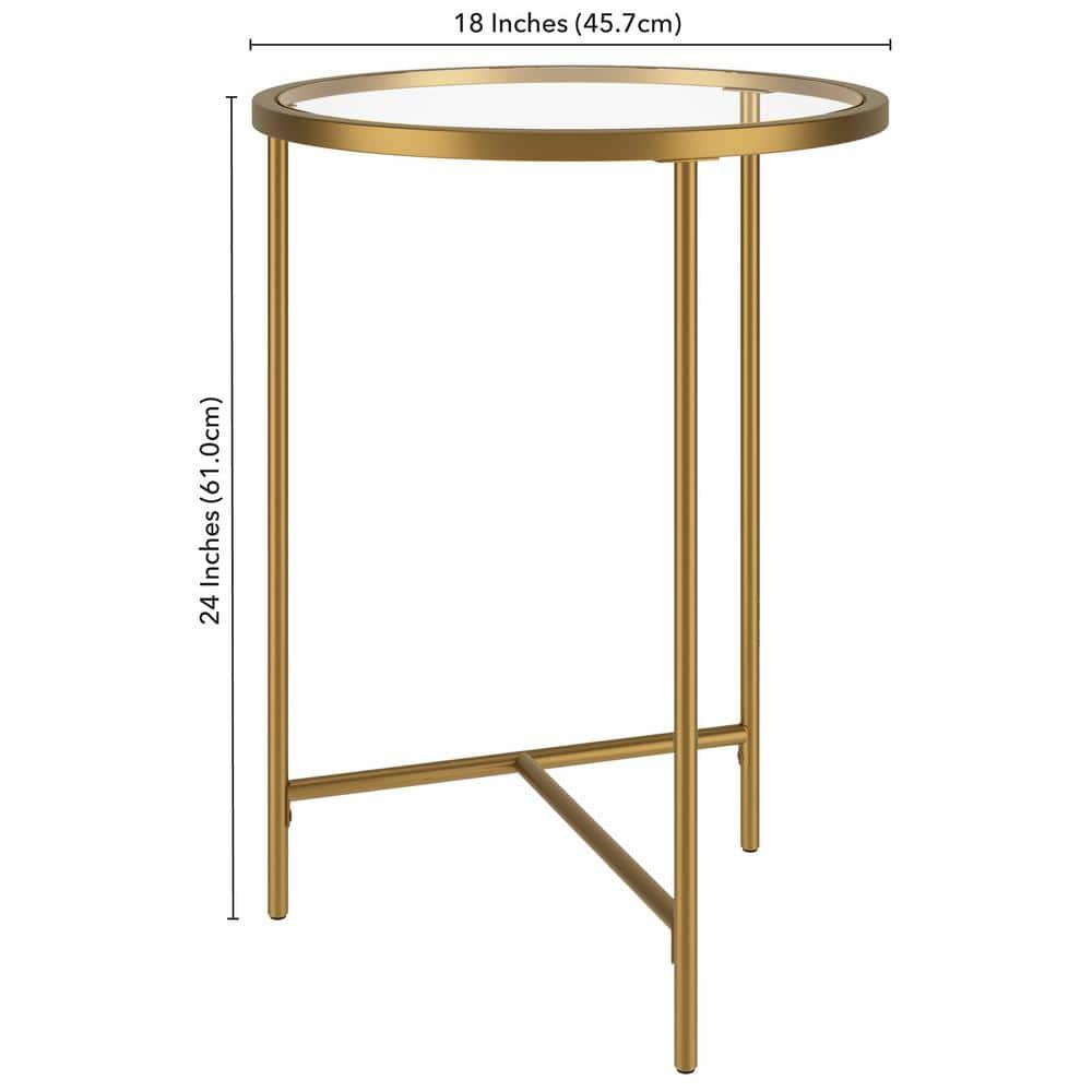 Evelyn&Zoe Berenson 18" Wide Round Side Table with Glass Top, Gold
