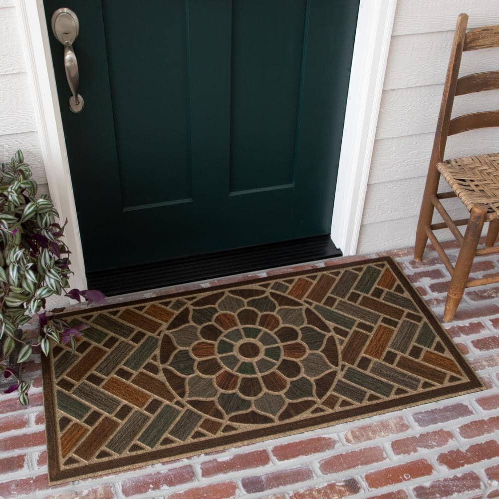 Mohawk Home Entry Recycled Rubber Non- Slip Indoor Outdoor Stoney Medallion Brown & Blue Oversize Doormat 2' x 4'