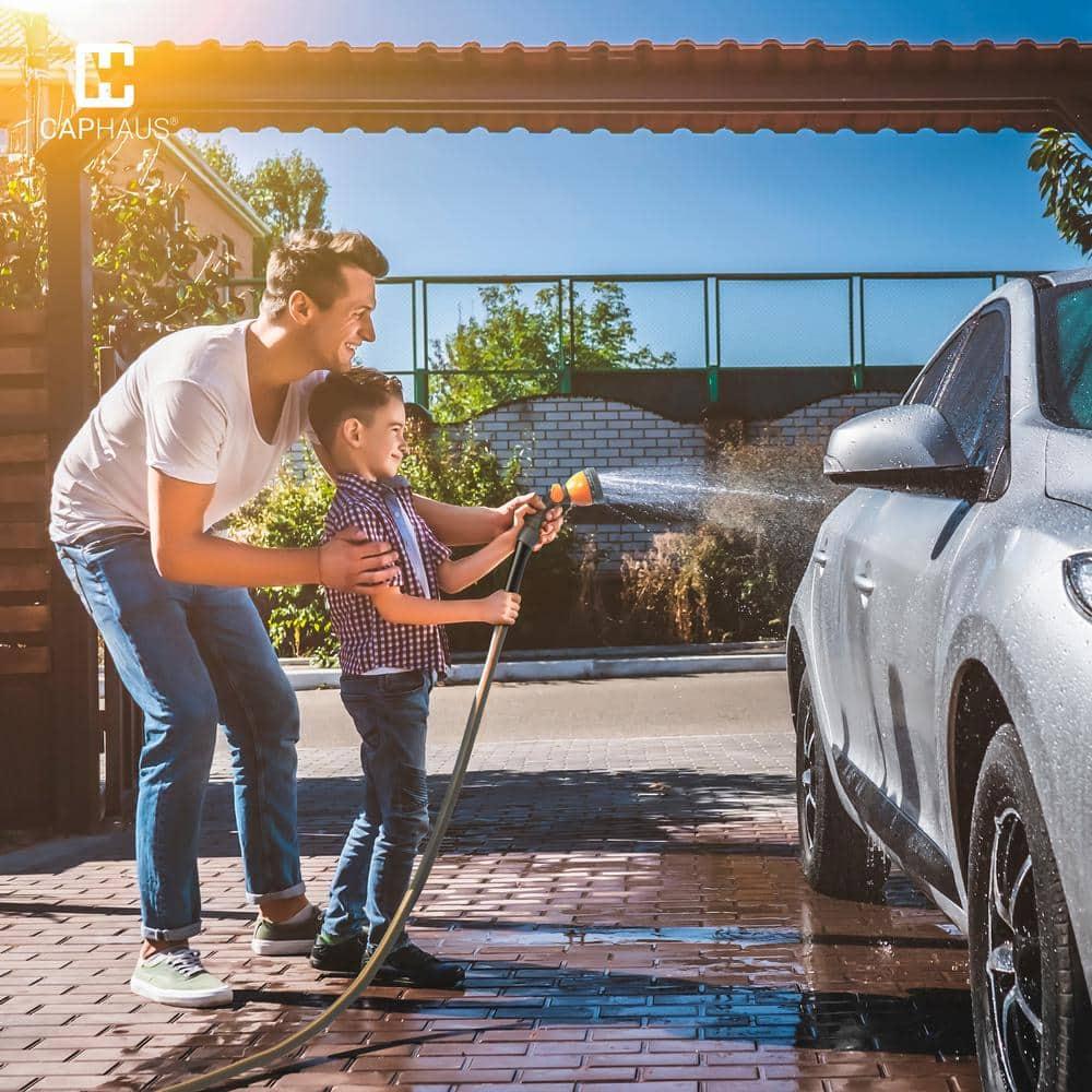 CAPHAUS 50ft Garden Hose Manguera de Agua de 5/8 de Pulgada con Accesorios de Latón Macizo de 3/4 de Pulgada, Construcción a Prueba de Fugas, Manguera Liviana y Flexible de PVC Duradera para Exteriores, Presión de Trabajo de 350 PSI para Todo Clima