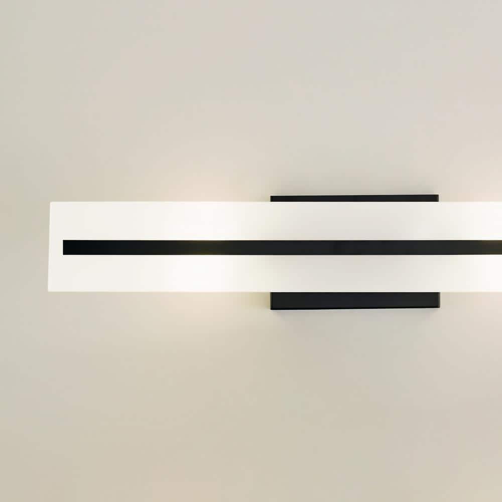 Midnight Black Steel 24" Bath Vanity Light with Satin Etched Glass Shades