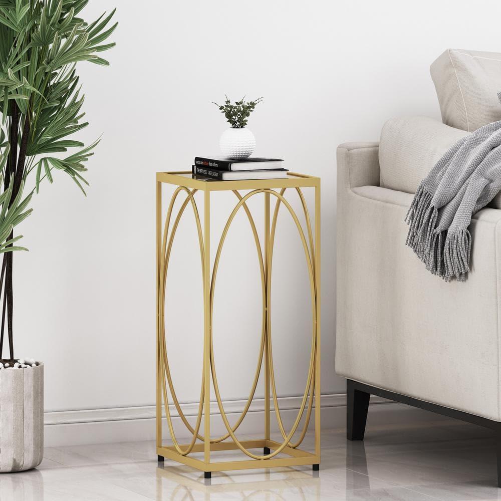 Noble House Sagewood Iron Glass Top End Table, Gold/Black