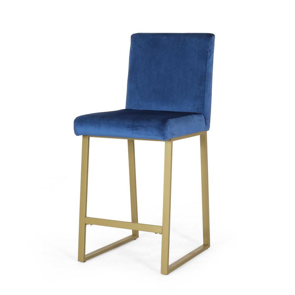 Noble House Korey Indoor Modern Velvet Barstools, Set of 2, Navy Blue