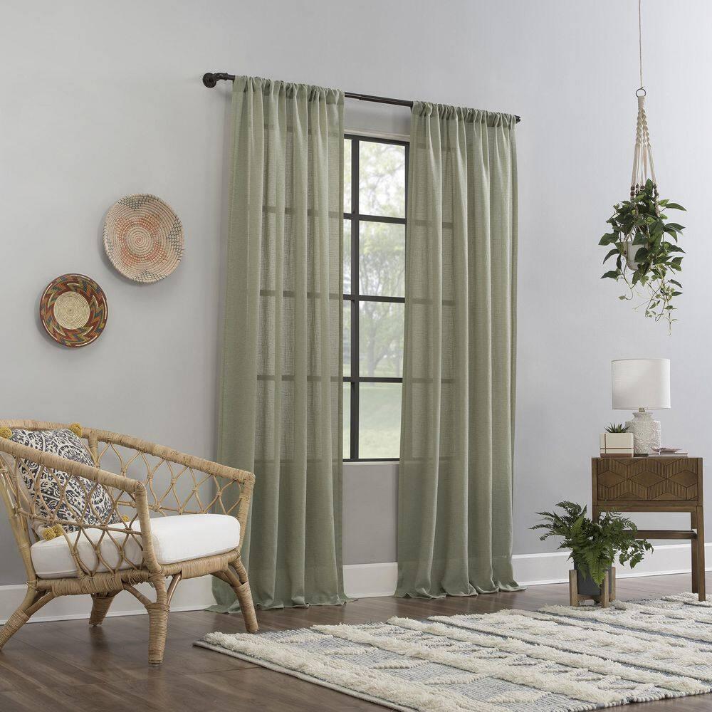 63"x52" Crushed Texture Anti-Dust Sheer Curtain Panel Celadon Green - Clean Window: Modern Linen Rod Pocket