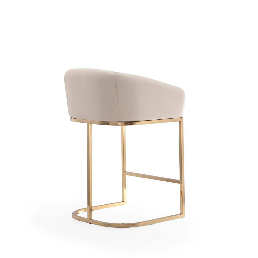 Manhattan Comfort Set of 3 Louvre Upholstered Stainless Steel Counter Height Barstools Cream: Faux Leather, Armrests, Footrest