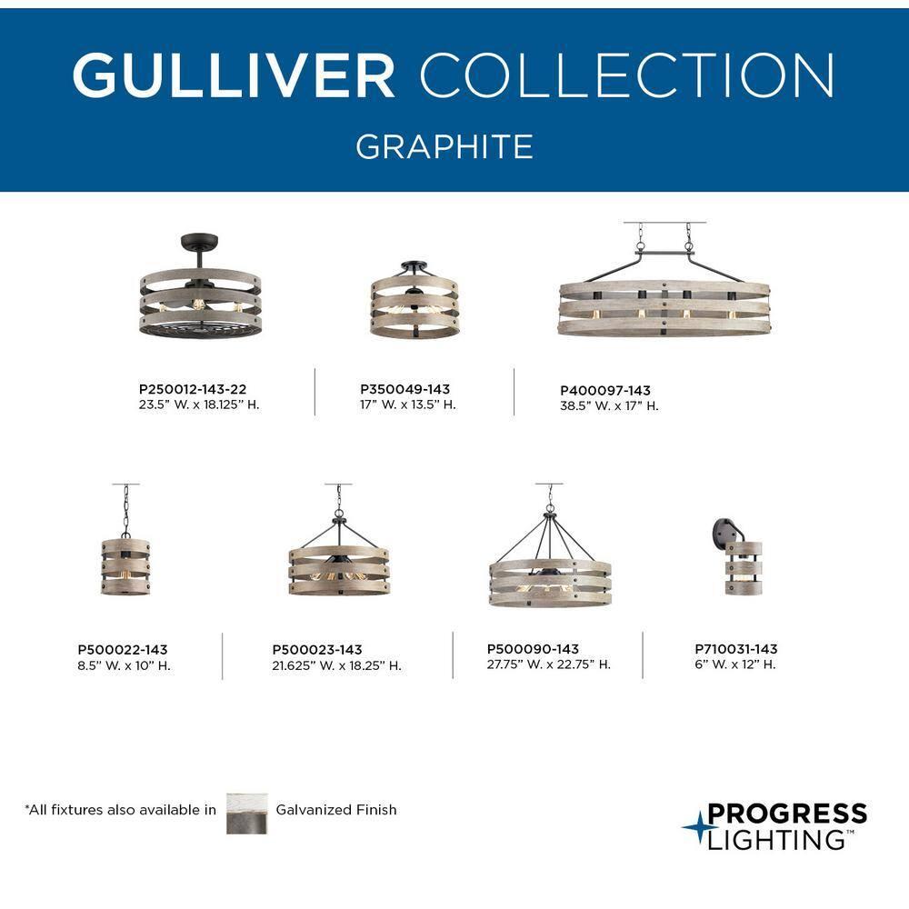 Progress Lighting Gulliver 3-Light Semi-Flush Convertible Ceiling Light, Graphite, Wood Grained Texture