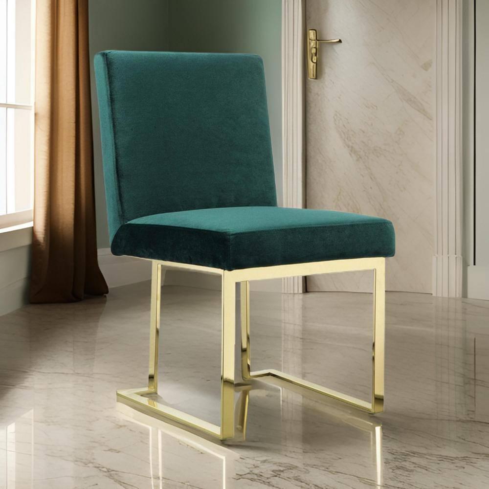 Benjara BM313384 24 in. Boly Side Dining Chair - Velvet & Cantilever - Green & Gold - Set of 2
