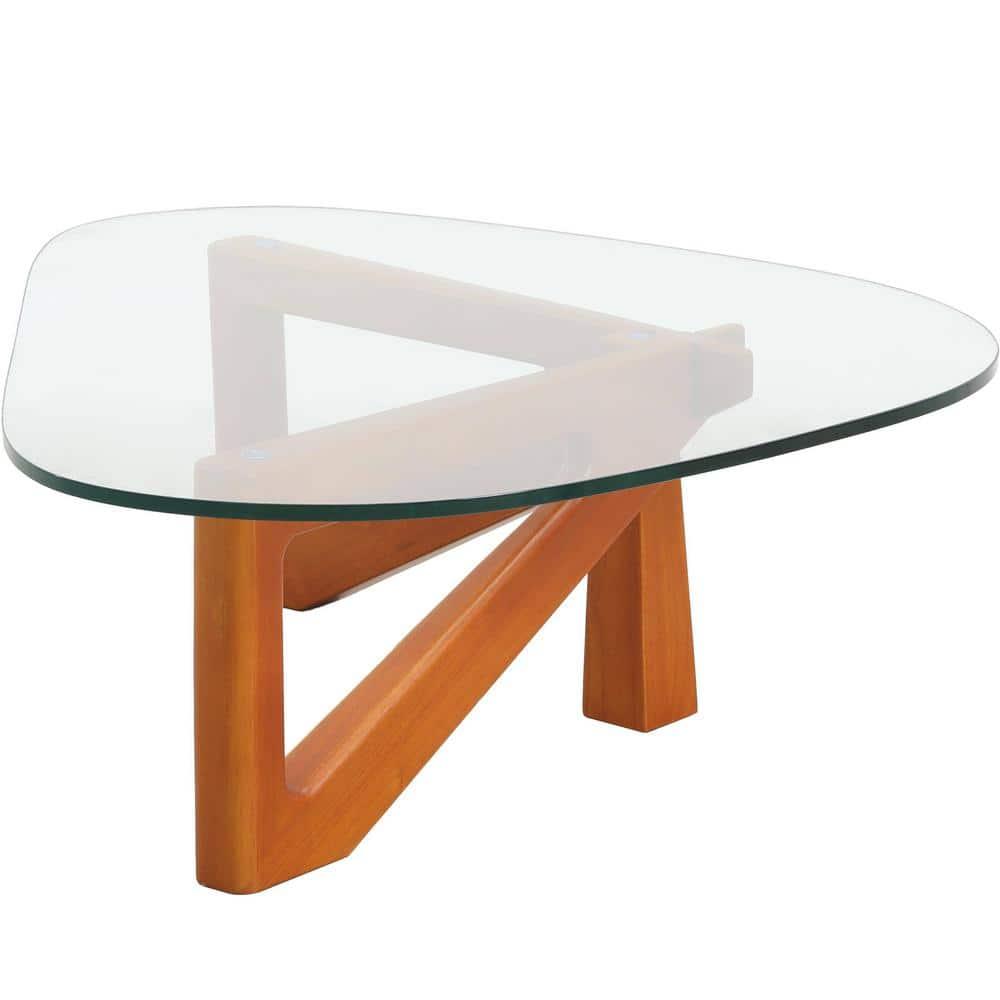 LeisureMod Imperial Collection Triangular Glass Top Coffee Table with Glossy Ash Wood Base for Home, Living Room, Office