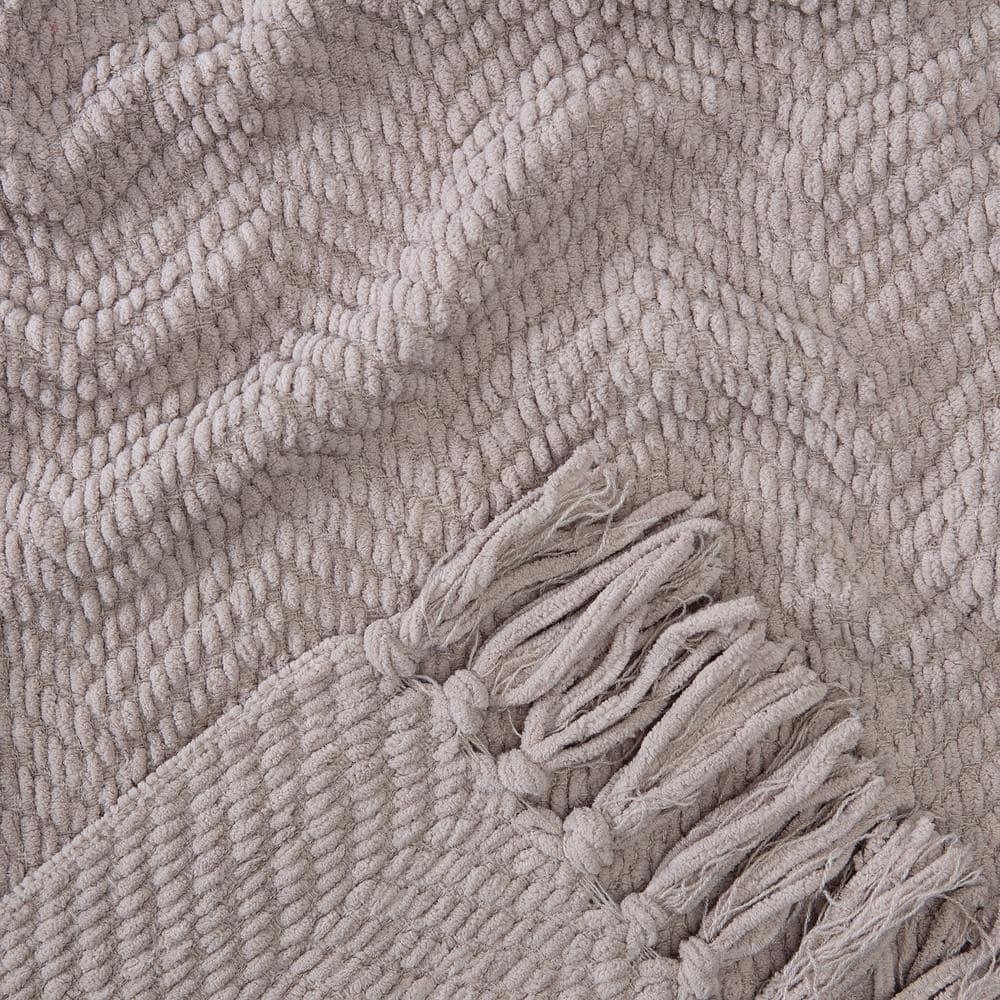 Chanasya Textured Knit Throw Blanket with Tassels - 50" x 65” - Taupe