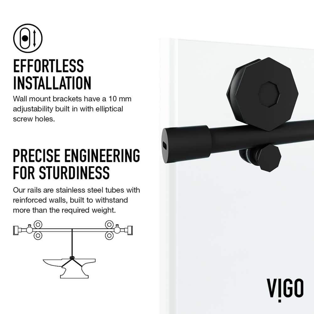 Elan Hart 56-60" W x 76" H Sliding Frameless Shower Door with 3/8" Clear Glass