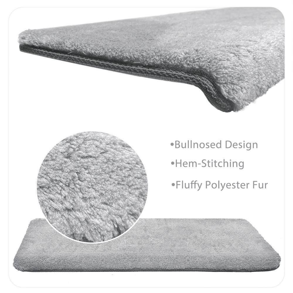 PURE ERA Bullnose Soft Plush Carpet Stair Treads Wooden Steps Rugs Self Adhesive Non-slip 9.5" x 30"x1.2" (Set of 7, Gray)