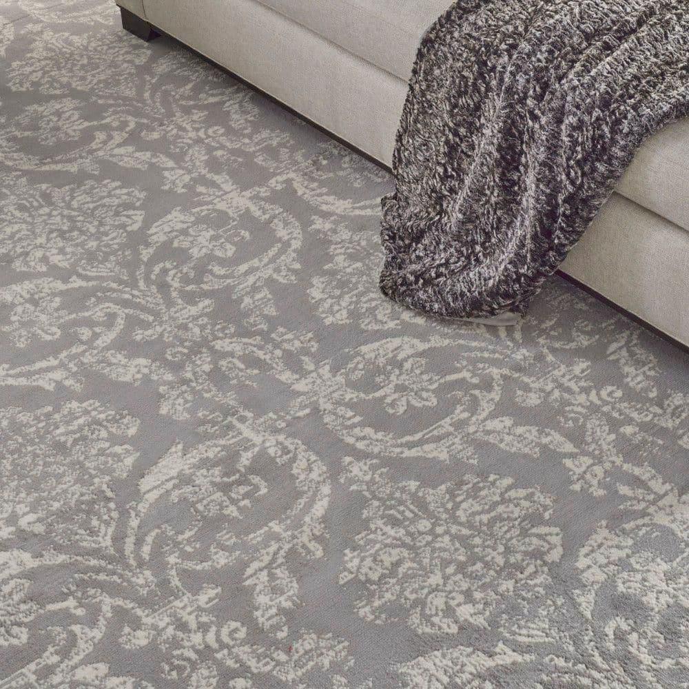 Nourison Jubilant 7'10" x 9'10" (8' x 10') Grey Area Rug Farmhouse Vintage Damask by Nourison