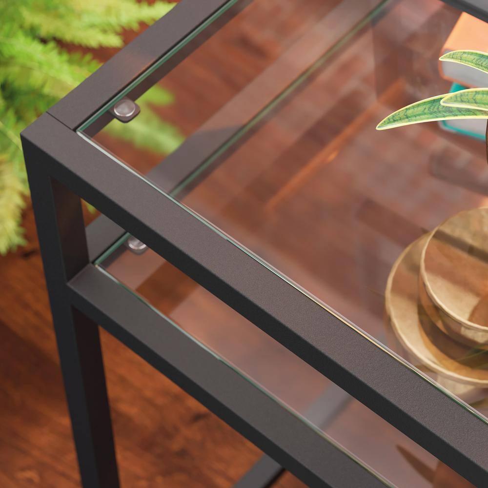 Sauder Carolina Grove Tempered Glass Top and Metal End Table in Black