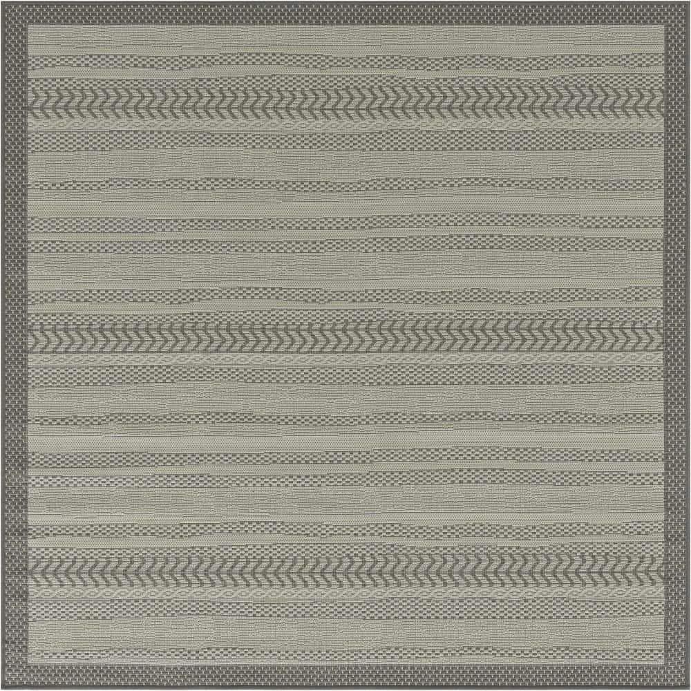 Unique Loom Outdoor Border Collection Area Rug - Lines (6' 1" Square Gray/Silver)