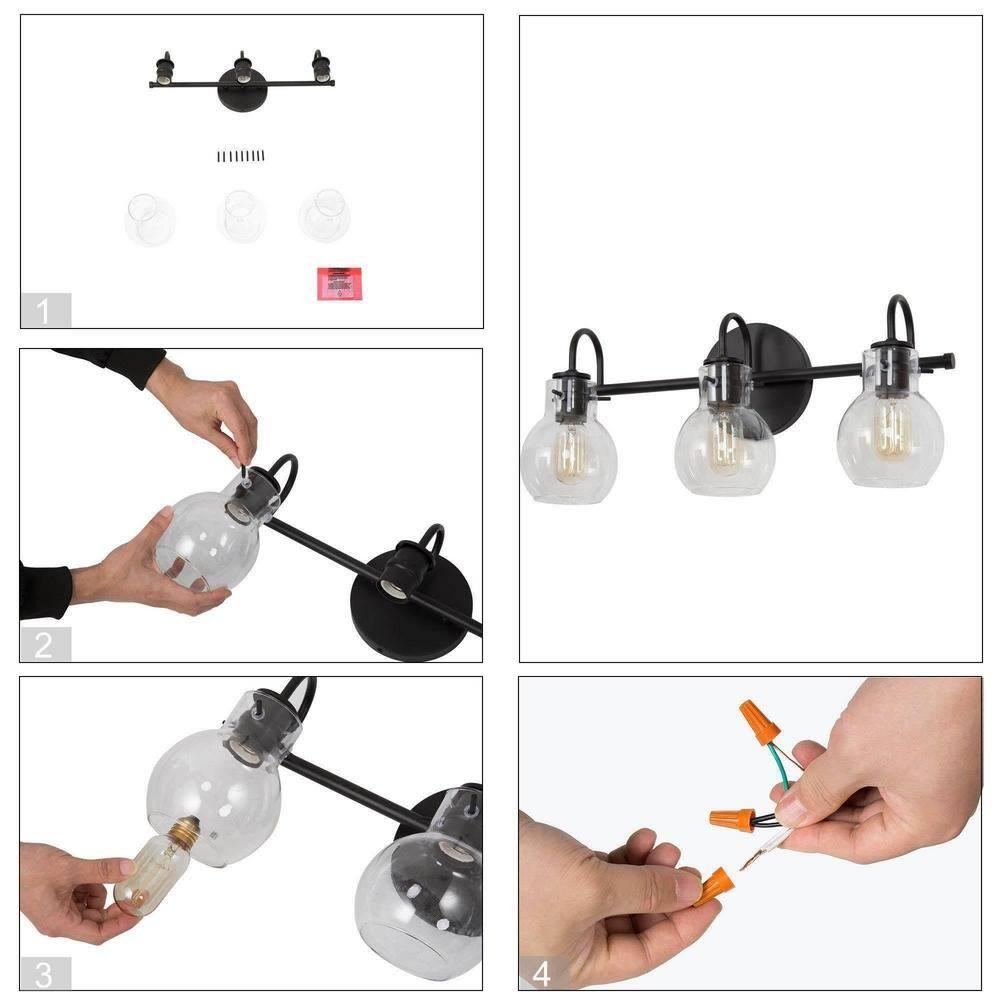 LNC Charm 22-in 3 -Light Matte Black Farmhouse Vanity light bar