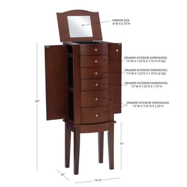 DEBLIT Contemporary Jewelry Armoire with 6 Drawers, Engineered Wood Finish, Merlot