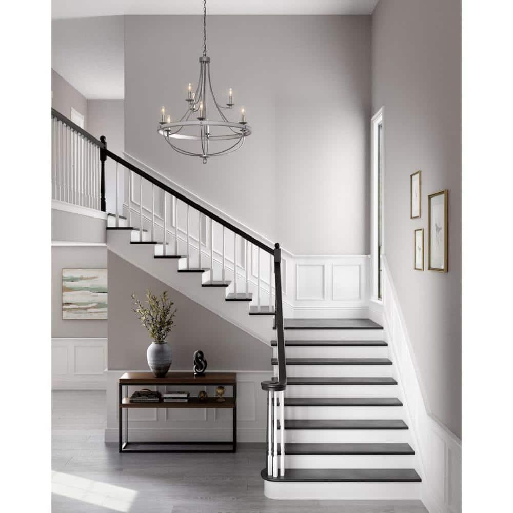 Progress Lighting Gulliver 5-Light Chandelier, Galvanized Finish, Wood Grained Texture Shade