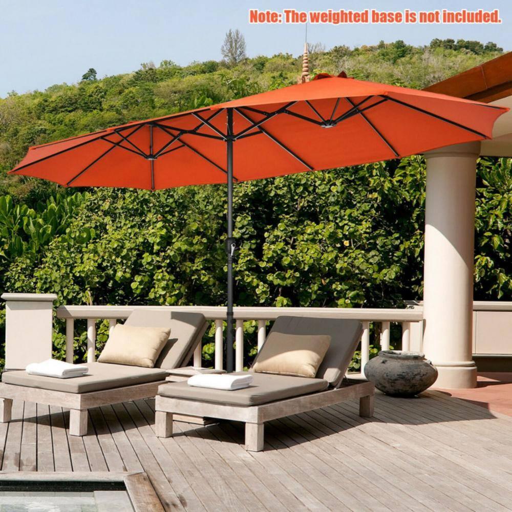 Tangkula 15Ft Double-Sided Patio Umbrella, Outdoor Extra Large Umbrella W/Hand-Crank System & Air Vents, Market Twin Umbrella W/ 12-Rib Sturdy Metal Frame for Poolside, Garden Backyard (Orange)