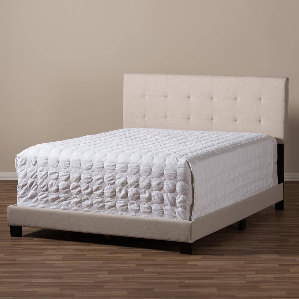 Full Brookfield Modern and Contemporary Fabric Upholstered Grid Tufting Bed Beige - Baxton Studio: MDF Frame, Polyester Fill, Requires Box Spring