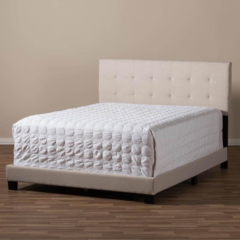 Baxton Studio Queen Brookfield Modern and Contemporary Fabric Upholstered Grid Tufting Bed Beige: MDF Frame, Polyester Fill, Requires Assembly