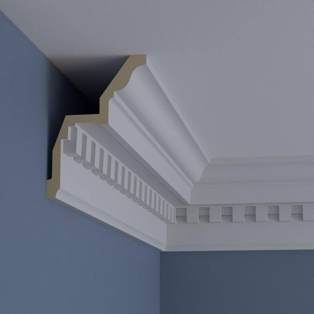 Ekena Millwork SAMPLE - Endurathane Dentil Crown Moulding, 6 3/4"H x 4 3/4"P x 8 3/8"F x 12"L, Factory Primed