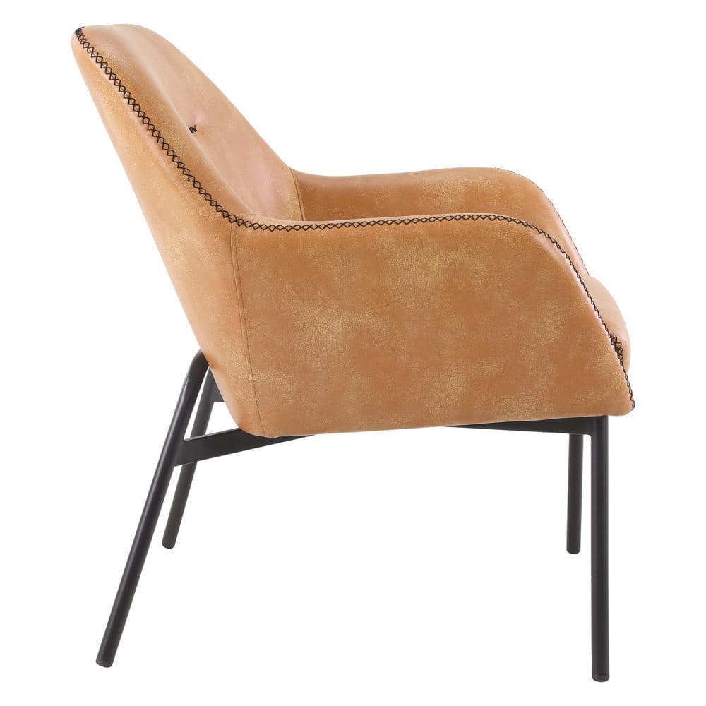 Brooks Accent Chair in Sand Brown Faux Leather with Black Stitch and Black Legs