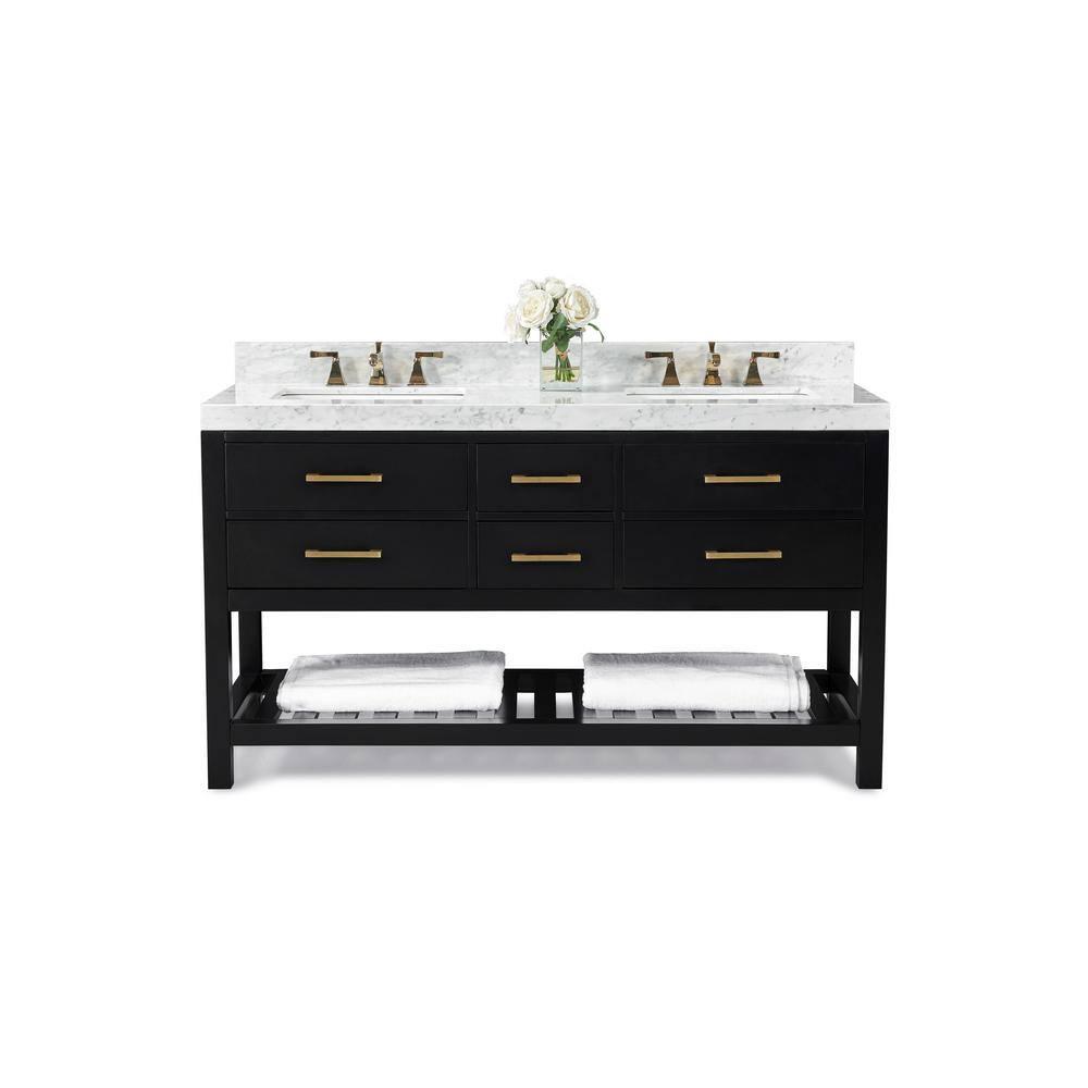 Elizabeth 60'' Black Onyx Double Vanity with Marble Top