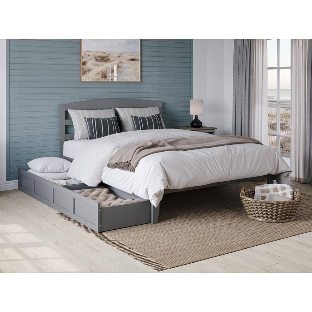 Warren Queen Bed with 2 Drawers in Grey