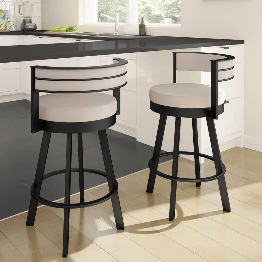 Amisco Browser Upholstered Counter Height Barstool Cream/Black: Steel Frame, Faux Leather, Fixed Height