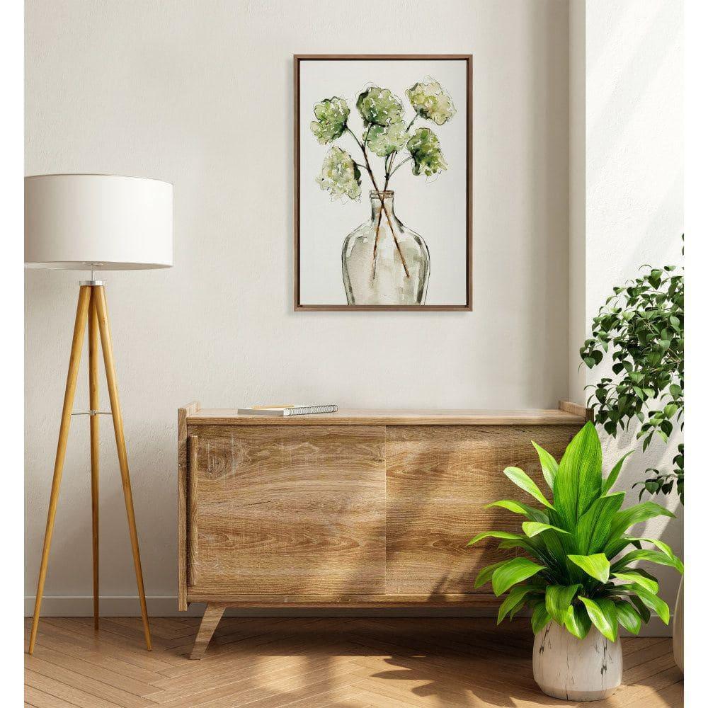 Kate & Laurel All Things Decor 23" x 33" Sylvie Greenery Vase Framed Canvas by Sara Berrenson Gold: Botanical Digital Art
